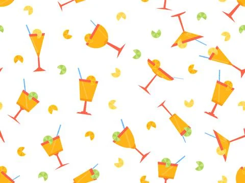 Cocktail with umbrellas seamless pattern. Alcoholic cocktails with umbrellas  Stock Illustration