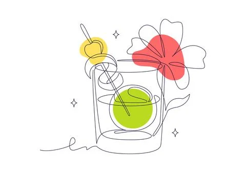 Cocktail Vector Illustration featuring Colorful Mixed Drink, Cocktail Glass.. Stock Illustration