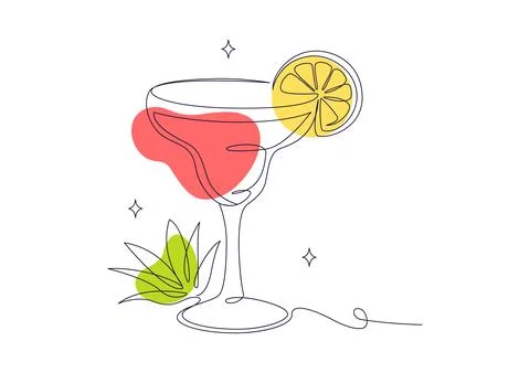 Cocktail Vector Illustration featuring Colorful Mixed Drink, Cocktail Glass.. Stock Illustration