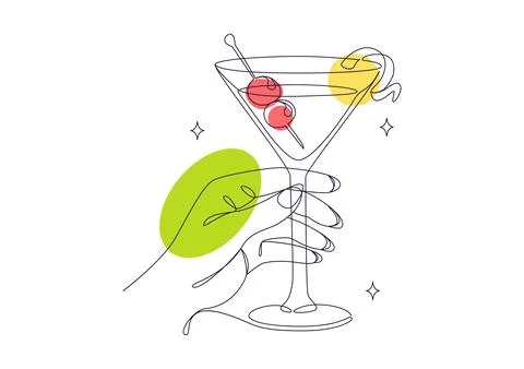 Cocktail Vector Illustration featuring Colorful Mixed Drink, Cocktail Glass.. Stock Illustration