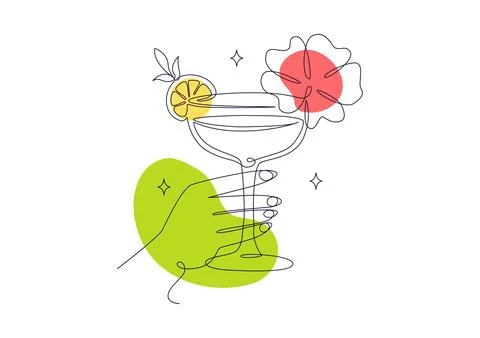 Cocktail Vector Illustration featuring Colorful Mixed Drink, Cocktail Glass.. Stock Illustration