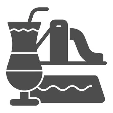 Cocktail in water park solid icon, Aquapark concept, Aqua bar with drinks sign Illustrazione stock