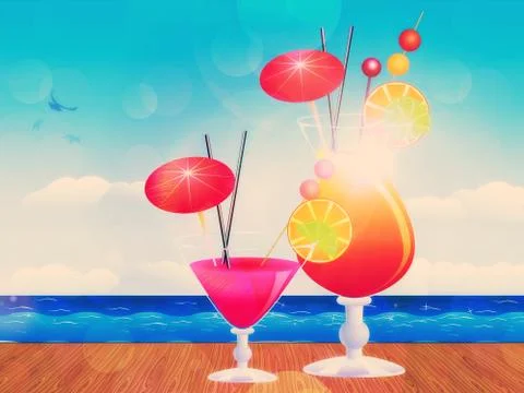 Cocktail on wood table Stock Illustration