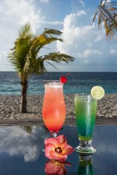 Cocktails on a beach Stock Photos