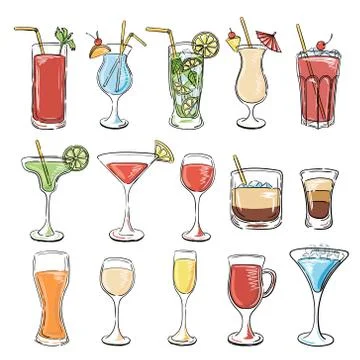Cocktails collection. Vector Set Stock Illustration