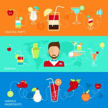 Cocktails flat banners Stock Illustration