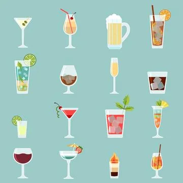 Cocktails icon set Stock Illustration