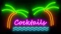 Cocktails neon sign lights logo text glowing multicolor cocktail HD Footage