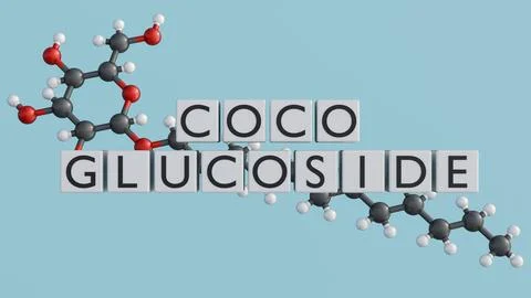 A Coco Glucoside molecular model and the text "COCO" and "GLUCOSIDE." 스톡 일러스트