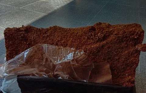 Coco peat out of box. made of coconuts Stock Photos