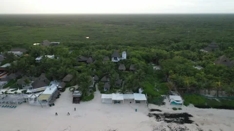 Coco Tulum Pan out from Beach Front Cottages 4 Vídeo Stock 137428308