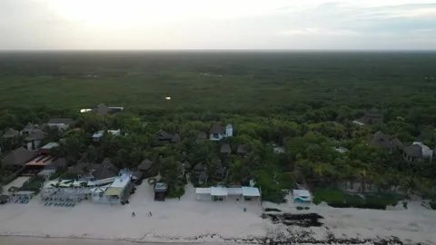 Coco Tulum Pan out from Beach Front Cottages 5 Vídeo Stock 137428325