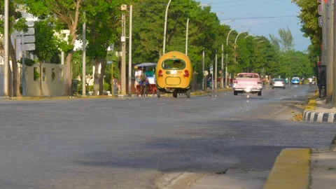 Coco yellow moto rickshaw on Cuba resort Stock-Footage 332073448
