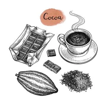Cocoa and chocolate set. Stock Illustration