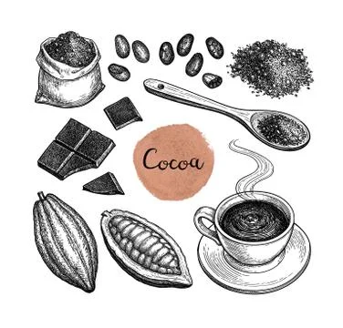 Cocoa and chocolate set. Illustrazione stock