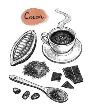 Cocoa and chocolate set. Stock Illustration