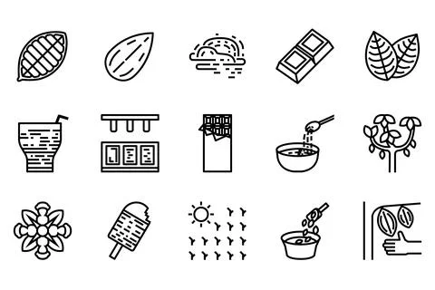 Cocoa and Chocolate Vector Line Icons Set Stock Illustration