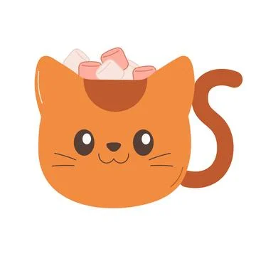 A cocoa and marshmallow mug in the shape of a cat. Cosy drink. Stock Illustration