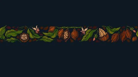 Cocoa art border. Vector pattern. Dark chocolate Stock Illustration