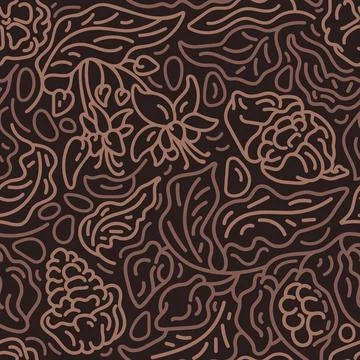 Cocoa background. Vector abstract seamless pattern. Nature tree, leaf, bean,  스톡 일러스트