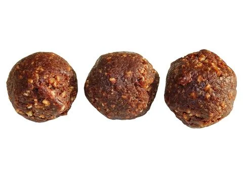 Cocoa balls that also contain dates, hazelnut cake, cashew kernels, and oth.. 库存照片
