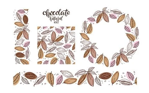 Cocoa bean frame set. Round Chocolate frame seamless pattern, seamless borders Illustrazione stock