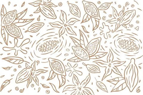Cocoa bean hand draw set illustration - Out line Stock Illustration