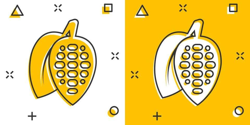 Cocoa bean icon in comic style. Chocolate cream cartoon vector illustration o Stock Illustration