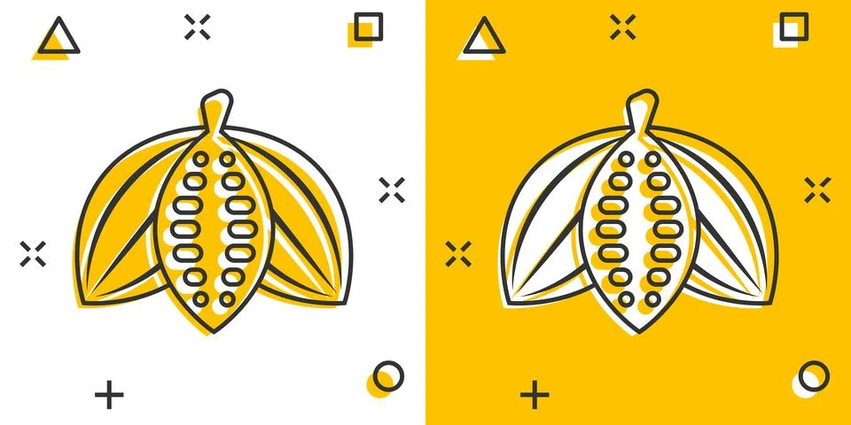 Cocoa bean icon in comic style. Chocolate cream cartoon vector illustration o Stock Illustration