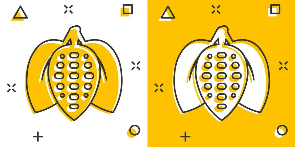 Cocoa bean icon in comic style. Chocolate cream cartoon vector illustration o Stock Illustration