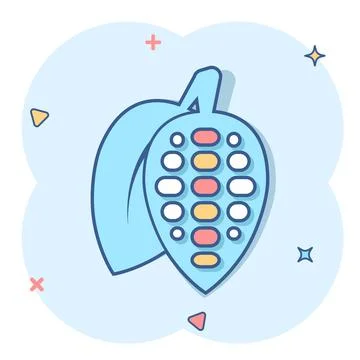 Cocoa bean icon in comic style. Chocolate cream cartoon vector illustration o Stock Illustration
