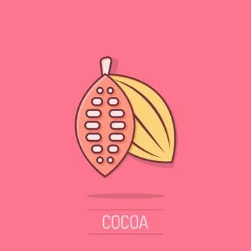Cocoa bean icon in comic style. Chocolate cream cartoon vector illustration.. Stock Illustration