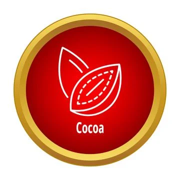 Cocoa bean line drawing icon on red label Stock Illustration