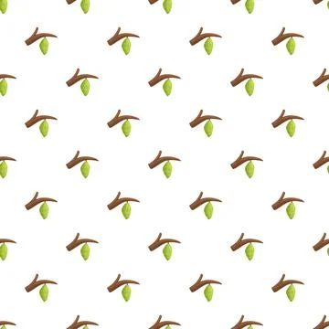 Cocoa bean pods growing on tree branches seamless pattern Stock Illustration