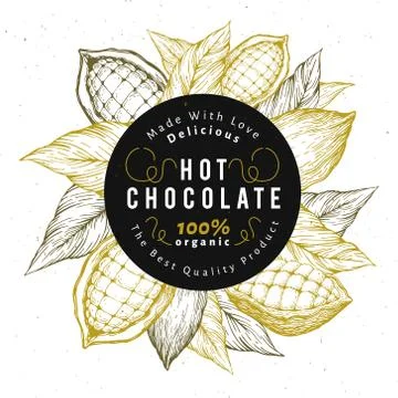 Cocoa bean tree design template. Chocolate cocoa beans logo. Vector hand drawn Stock Illustration