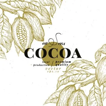 Cocoa bean tree design template. Chocolate cocoa beans logo. Vector hand drawn Stock Illustration