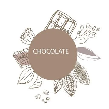 Cocoa beans and chocolate doodle sketch background Stock Illustration