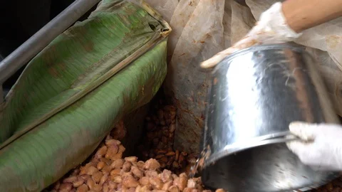 Cocoa beans and cocoa pod on a wooden surface. Stock Footage 101508695