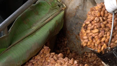 Cocoa beans and cocoa pod on a wooden surface. Stock Footage 101509238