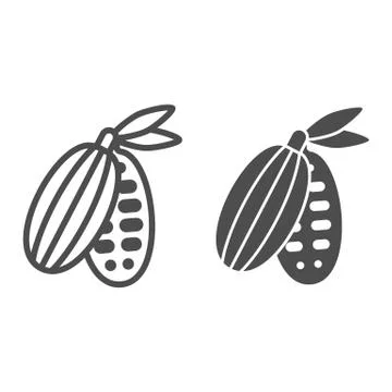 Cocoa beans line and solid icon, Chocolate festival concept, Cocoa pod sign on Illustrazione stock