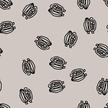 Cocoa beans line vector seamless pattern Stock Illustration