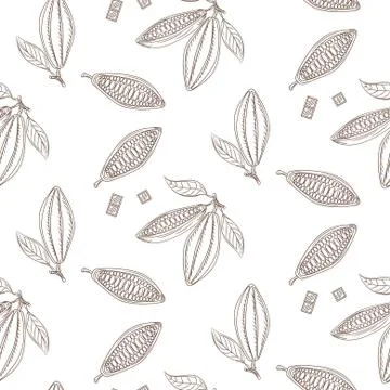 Cocoa beans outline seamless pattern. Chocolate monochrome background Illustrazione stock