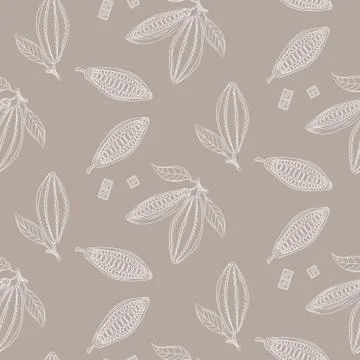 Cocoa beans outline seamless pattern. Chocolate taupe background Illustrazione stock