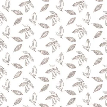 Cocoa beans outline seamless pattern. Chocolate white background Illustrazione stock
