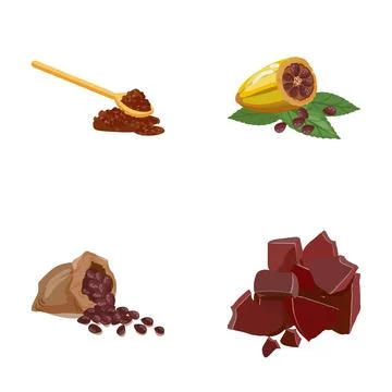 Cocoa beans product processing stages and chocolate preparation イラスト素材