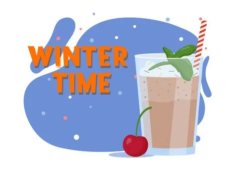 Cocoa with cherry and mint. Winter drink. Flat vector illustration Stock Illustration