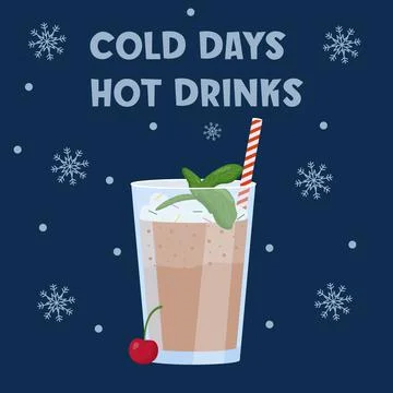 Cocoa with cherry and mint. Winter drink. Flat vector illustration Stock Illustration