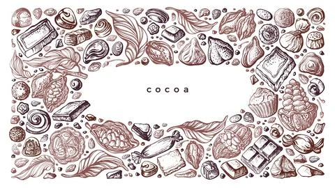 Cocoa, chocolate assorted C??k candy Vector sketch Stock Illustration