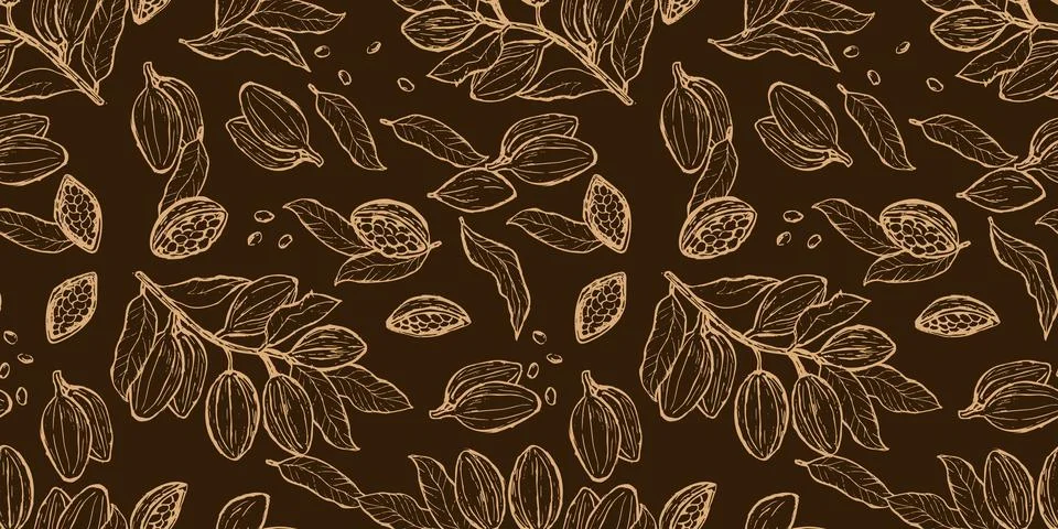 Cocoa chocolate pattern background on brown backdrop. Illustrazione stock
