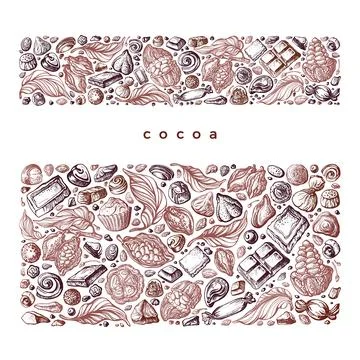 Cocoa, chocolate, sweets template. Vector sketch Stock Illustration